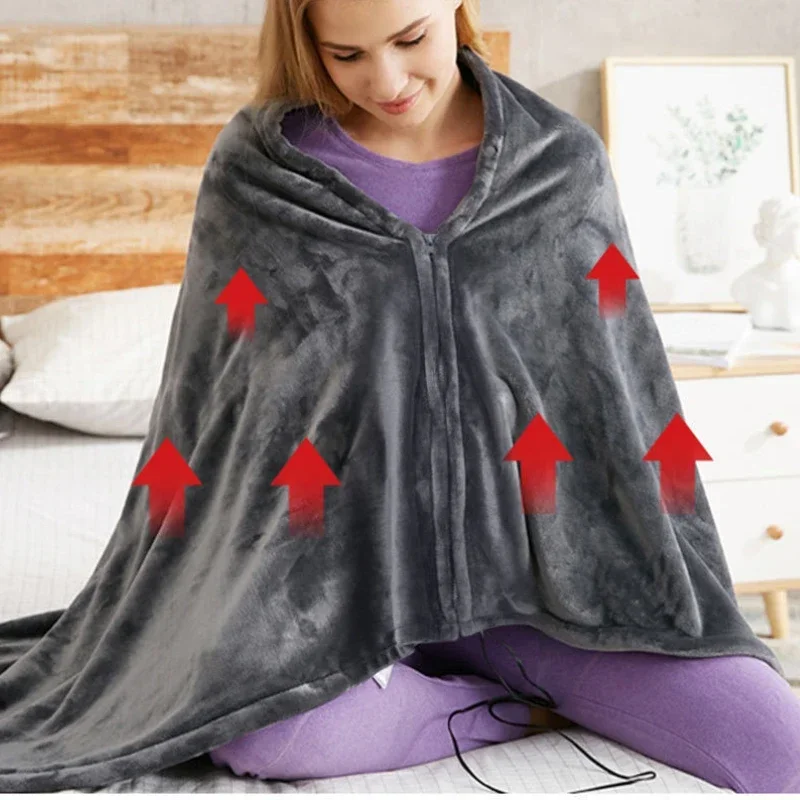 Wearable Electric Heated Blanket Shawl 3 Heating Level USB Charging Flannel Blanket Home and Office Nap Body Warmer Cape Pad