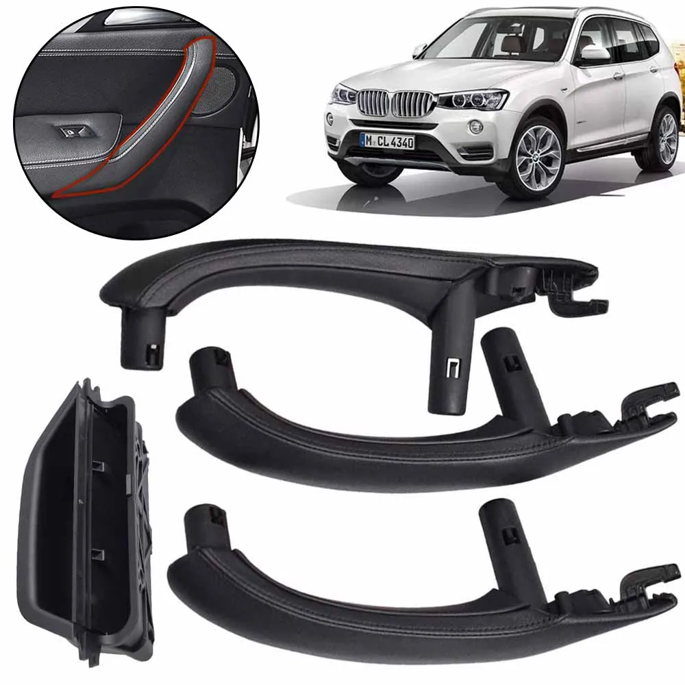 Interior Door Armrest Pull Handle Black Leather Outer Cover Full Set For BMW X3 X4 F25 F26 2010 2011 2012 2013 2014 2015 2016