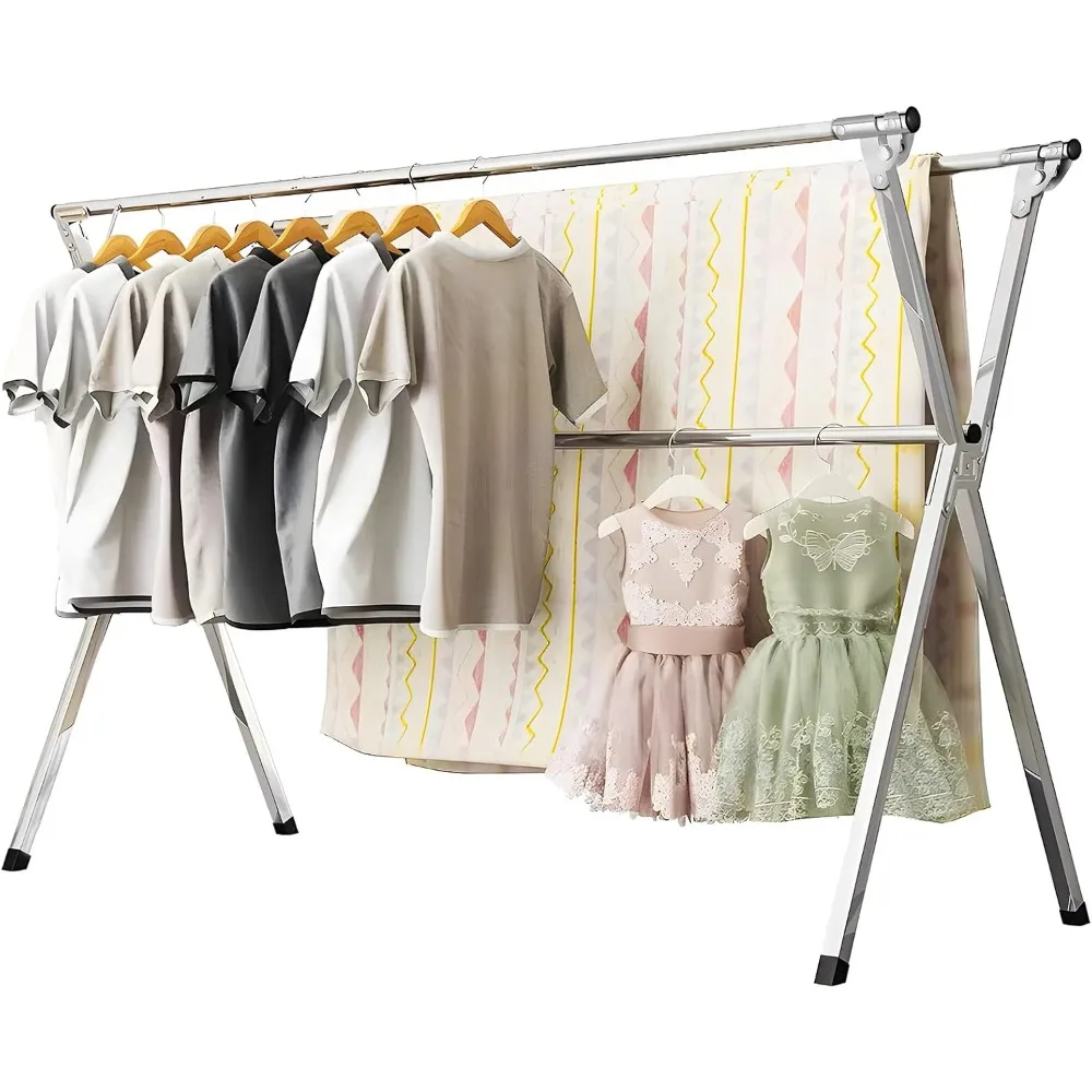 

95 Inches Clothes Drying Rack, Heavy Duty Stainless Steel Laundry Drying Rack Folding Indoor Outdoor, Portable Drying Rack Clot