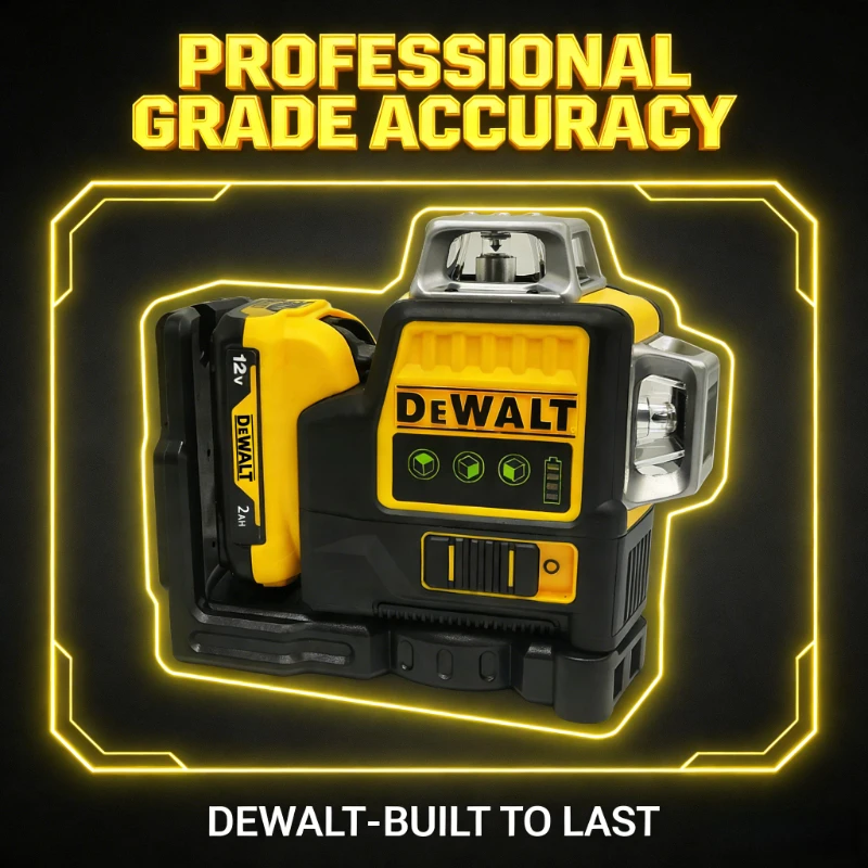DeWalt DW089LG 12V Lithium Battery 12-Line 360° High Visibility Green Laser Level for Outdoor Use