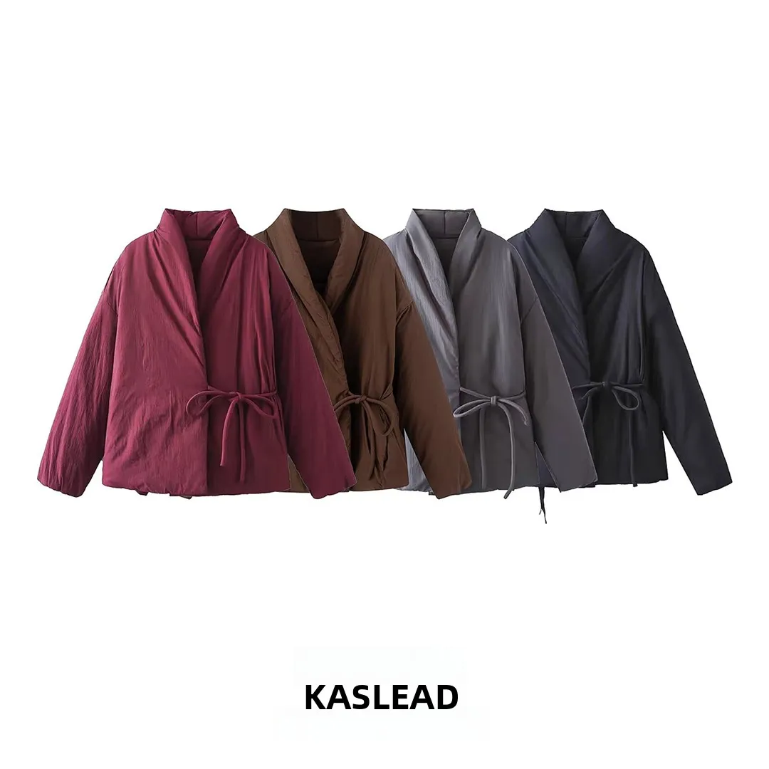 

KASLEAD New Women's Faion Simple Tee-Color Kimono Sle Long Sve Jaet Street Sle Winter 2024 Polyester Fiber