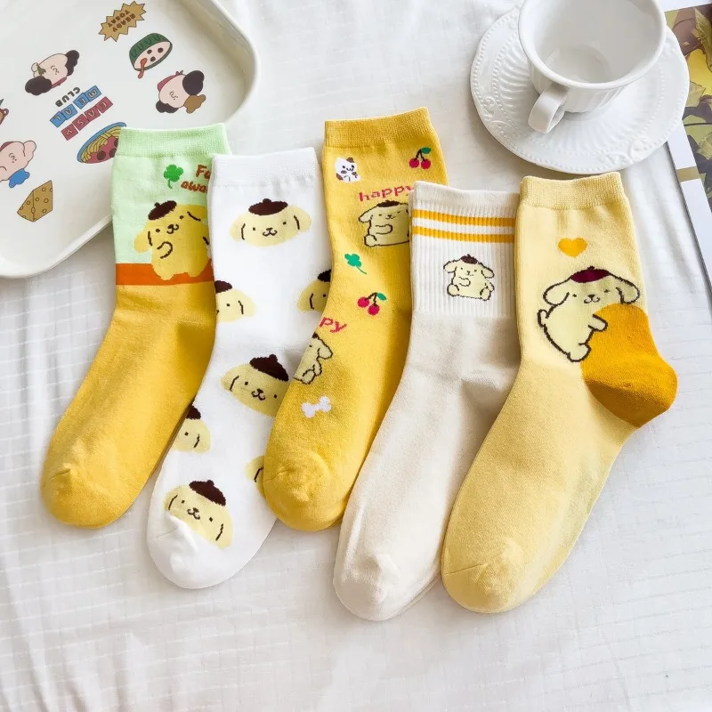 

Sanrio Mid Length Socks Ins Breathable Minimal Design Leisure Sports Cute Cartoon Combed Cotton Mid-calf Men's and Women's Socks