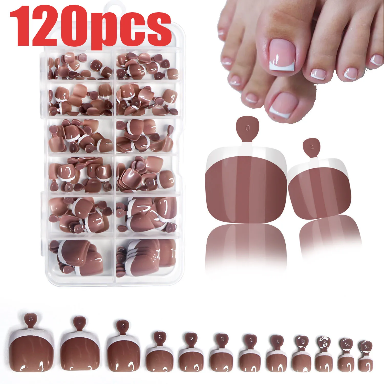 120/216Pcs-9Colors 혼합 흰색-프랑스어 가짜 발톱 발톱에 누르기 짧은 사각형 가짜 메일 누드/커피/브라운 아크릴 발톱