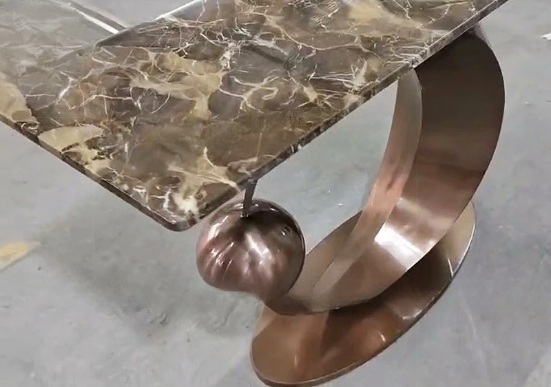 طاولة مدخل إيطالية فاخرة من الفولاذ المقاوم للصدأ على شكل نصف قمر، طاولة مدخل بسيطة للممر والممر والرخام