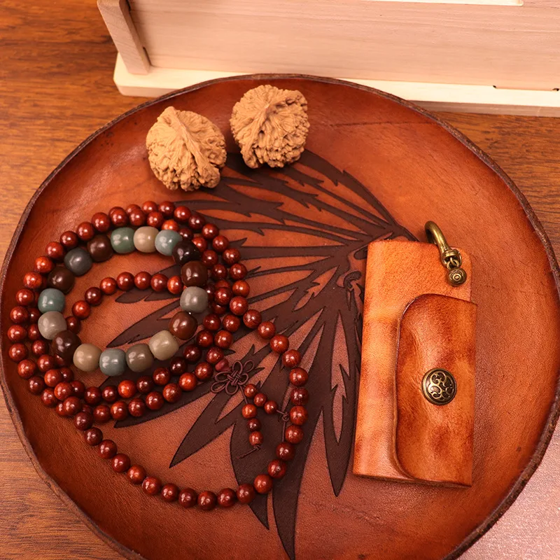 New Top Layer Cowhide Vegetable Tanned Leather Key Bag Vintage Simple Distressed Wrinkled Handheld Mini Key Bag