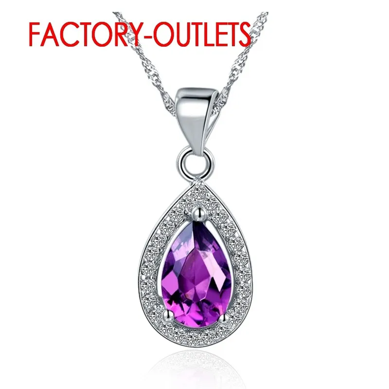 925 Sterling Silver Colorful Crystal Pendant Necklace For Decoration Fashion Jewelry Water Drop CZ Crystal Women Girls Party