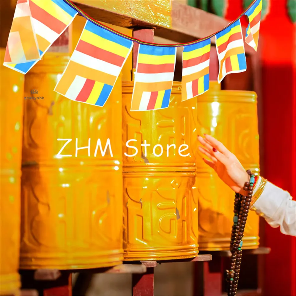 3.5M 5 Elements Colors 15pcs/string Decorate International Buddhist Flags,23*40cm/pc Silk Cloth Wind Horse Cross Flags