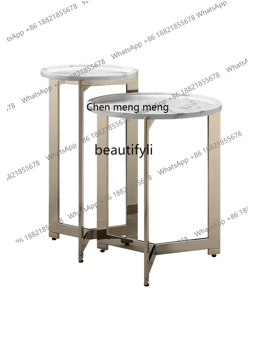 

P178 Minimalist Marble Corner Table Light Luxury and Simplicity Living Room Sofa round Side Table Metal Leisure Small Coffee Tab
