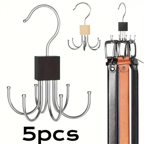 1/5pcs 360° Rotating Storage Hanger Hook Multi-Claw Bag Metal Belts Rack Wooden Organizer For Bras Ties Household Closet Acces