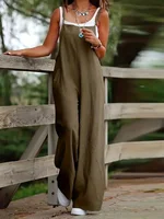 Plus Size 1XL-5XL Women's Casual Pocket Wide Leg Jumpsuit Ladies Fashion Loose Sleeveless Pants - Image 2
