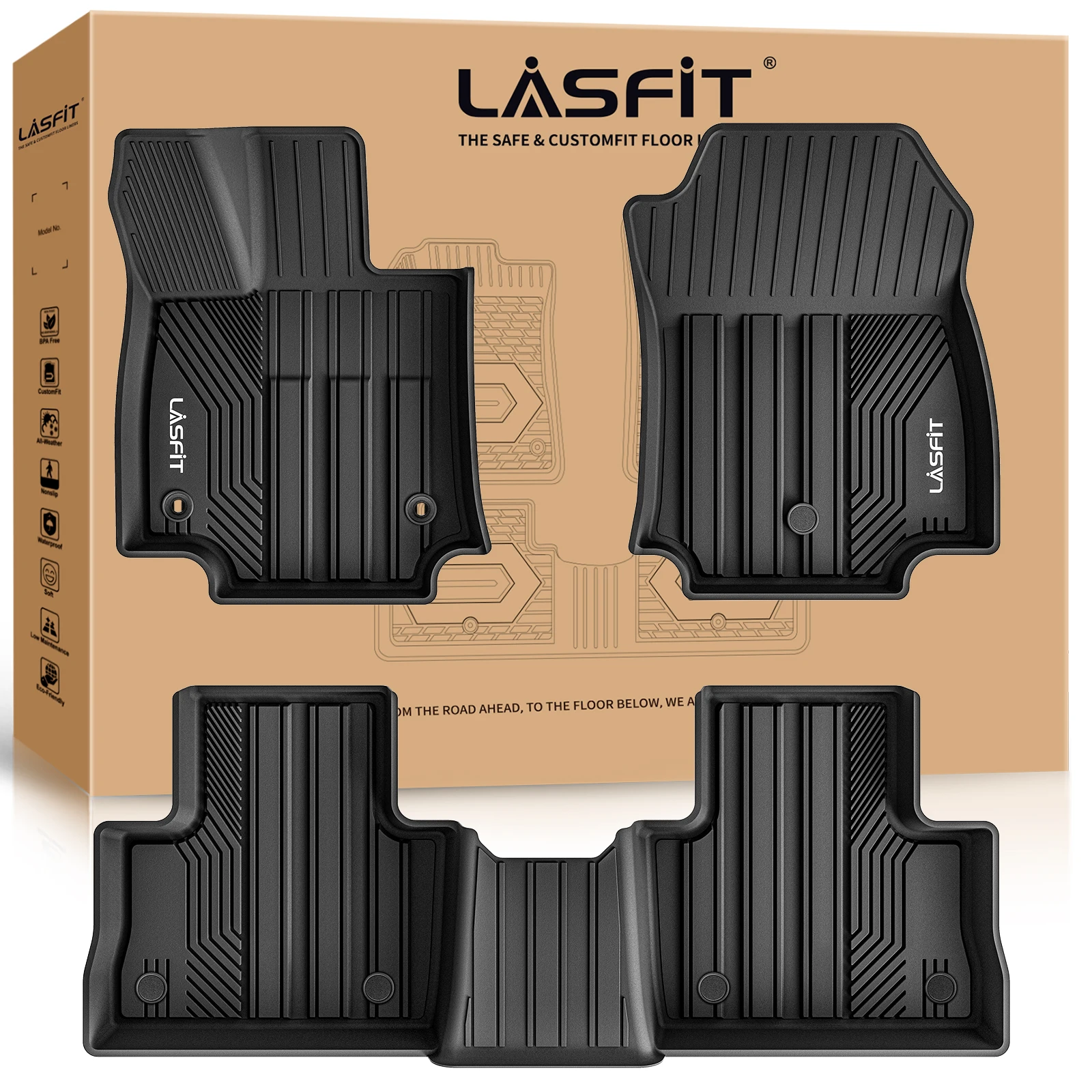 LASFIT Floor Mats for Toyota RAV4 2019-2024 (Only fit Gasoline, DON'T fit Hybrid/Prime) Front & Rear TPE Material Floor Liners