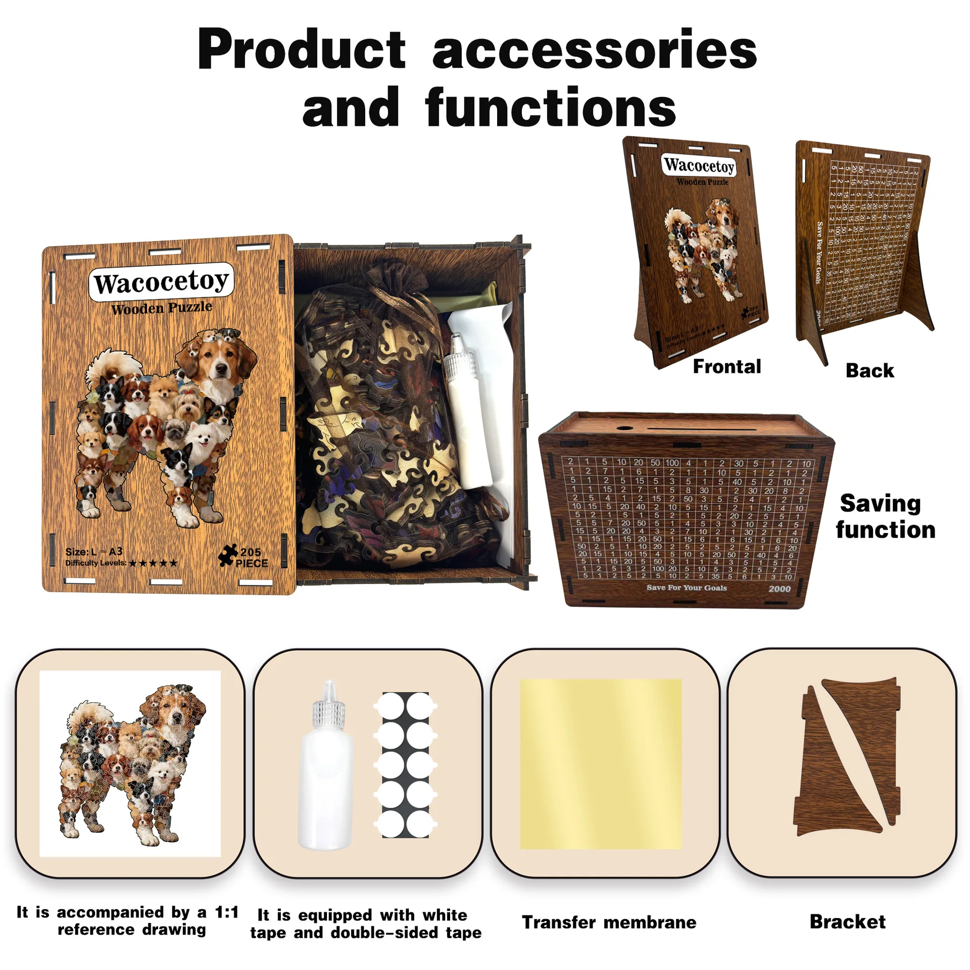 ตัวต่อไม้รูปทรงแปลกตา 120/205 ชิ้น เกมคลายเครียด ของขวัญวันเกิด/คริสต์มาส ใช้เป็นกระปุกออมสิน ตกแต่งบ้าน