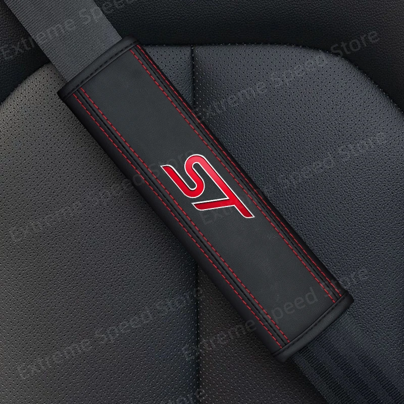 For ST RS ST Line Emblem Ford Focus Mondeo Puma Leather Car Seat Belt Cushion Safety Belt Shoulder Protector Pad Accessories