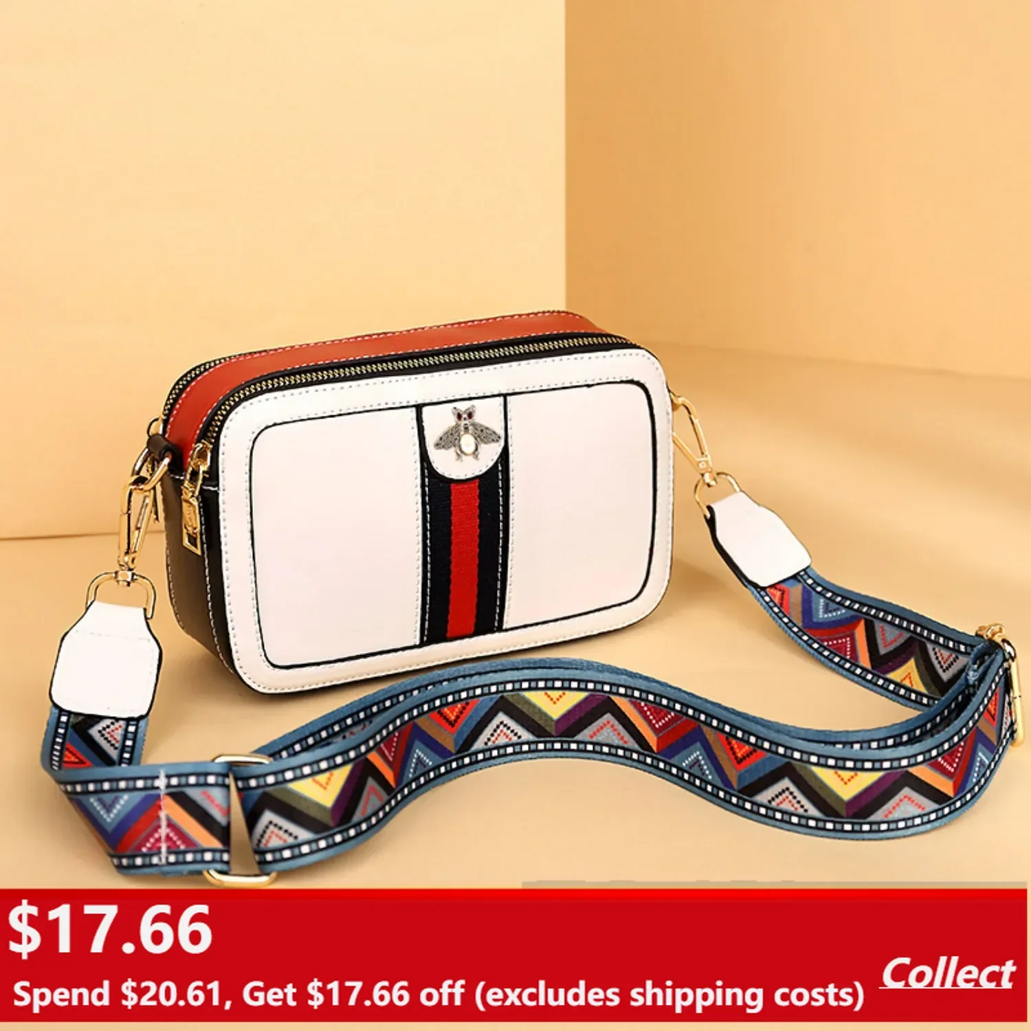 

Luxury Designer Bags Small Bee Crossbody Purse for Women PU Leather Shoulder Handbag Camera Clucth for Women