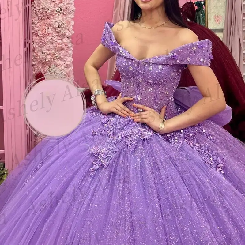 Customized Purple Birthday Party Dresses Cap Sleeve Crystal Bow Train Women Prom Occasion Wear Quinceanera vestido de 15 años