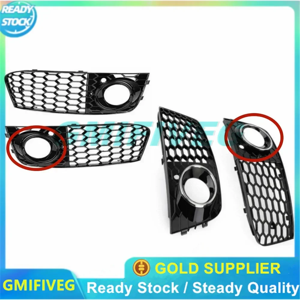

New Fog Light Frame Cover Front Bumper Lamp Grille Honeycomb Mesh Chrome Trim for Audi A4 B8 2008-2012 8KD807682 8KD807681