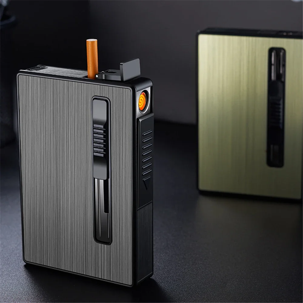 2 in 1 Metal Cigarette Cases With Jet Flame Lighter USB Lighter Holds 20pcs 100mm Cigarettes Tobacco Storage Box Smoking Tools