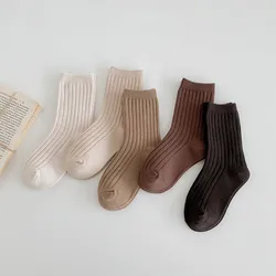 5Pairs/Lot Solid Kids Socks  Casual Baby Girls Boys Cotton Stripe Autumn Toddler Knitted Children Socks For 1-8Years