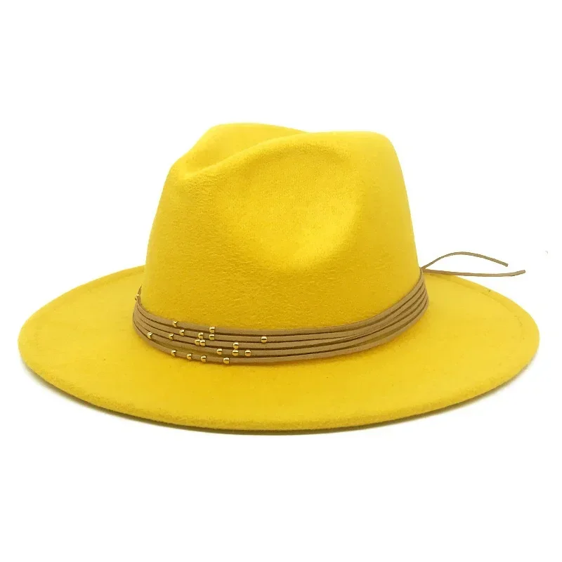 Yellow Hat  Felt Hat with Beads for  Women Fashionable Fedora Hat