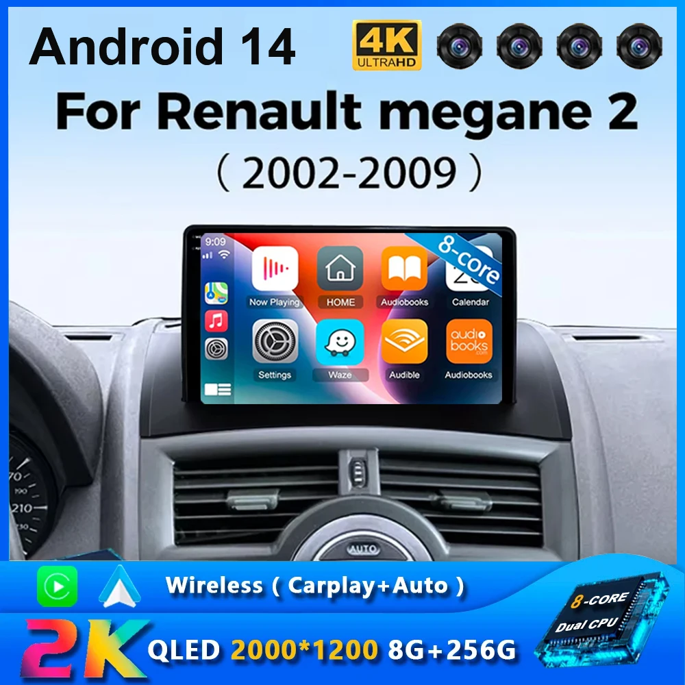 Din Android 14 Car Radio For Renault Megane 2 2002 - 2009 Multimedia Video Player GPS 4G Carplay Auto Stereo RDS DSP Head Unit