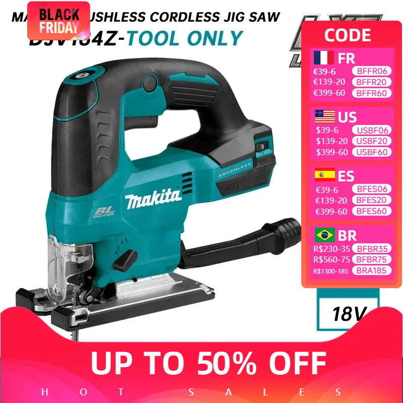 Makita DJV184 Jig Saw 18V Li-ion Battery Brushless Cordless Top Handle Jig Saw No-load Low Vibration Woodworking Power Tool