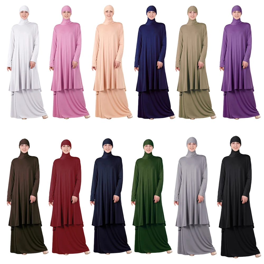 

2 Piece Set Eid Ramadan Women Hooded Hijab Dress Muslim Prayer Garment Islamic Khimar Abayas Arab Robe Kaftan Abaya 2024 Eid 2Pc