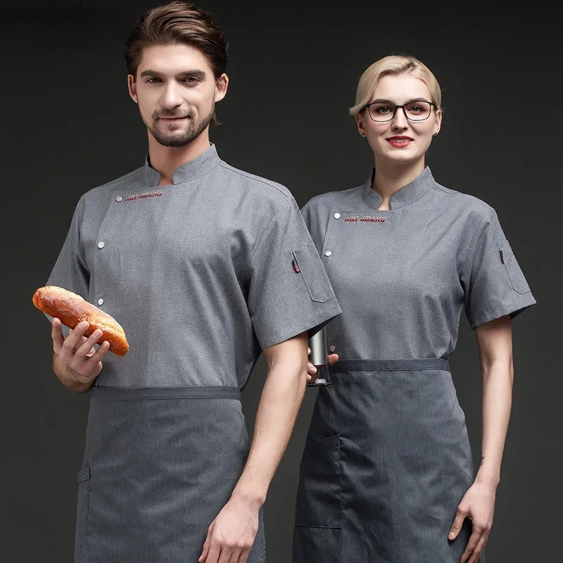 Restaurant Chef-Kok Met Korte Mouwen Keukenuniformen Sushi Bakkerij Café Ober Catering Foodservice Jassen Unisex Chef-Koksjas