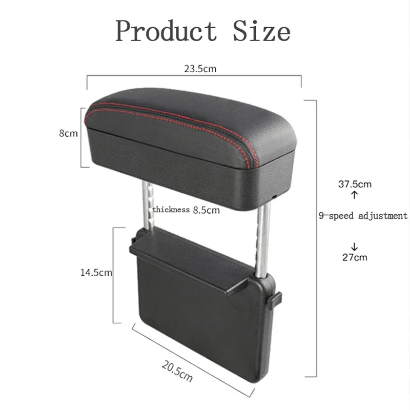 Car PU Leather Elbow Support Cushion Armrest Storage Adjustable Height Auto Elbow Universal Arm Rest Box Organizer Accessories