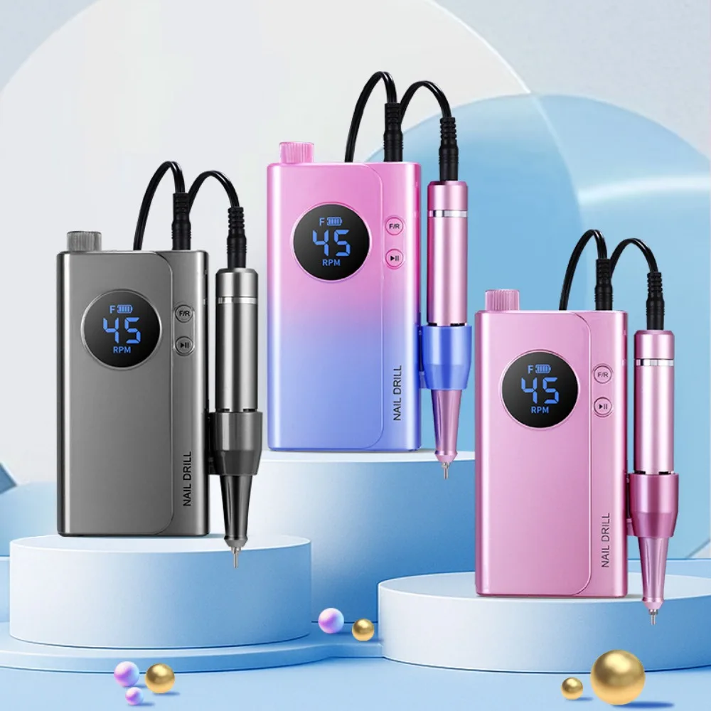 Elektryczna, przenośna frezarka do paznokci 45000 obr./min, akumulatorowa, do paznokci żelowych, przenośna pilnica do paznokci, narzędzia do manicure do użytku domowego i salonowego.