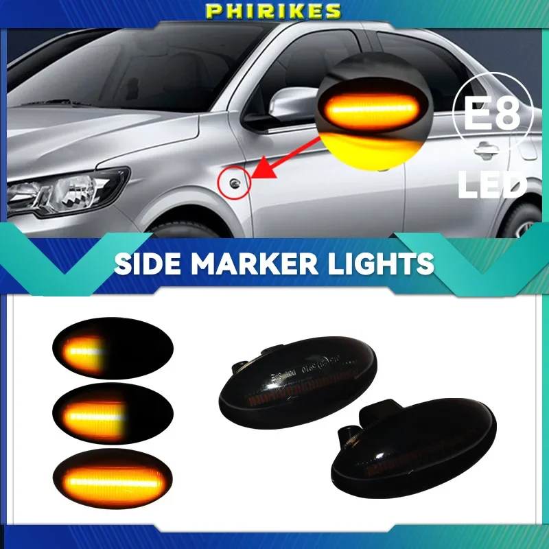 For Peugeot 307 206 207 407 107 607 For Citroen C1 C2 C3 C5 LED Dynamic Turn Signal Light Flowing Water Side Marker Indicator