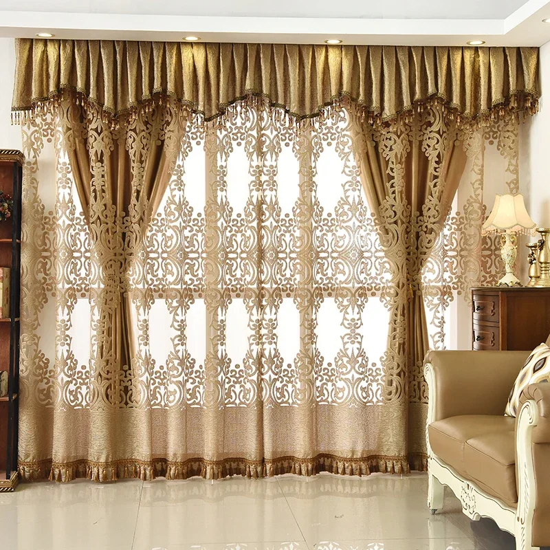 

New European-style Curtains for Living Dining Room Bedroom High-end Luxury Atmospheric Full Blackout Nordic Floor-to-ceiling