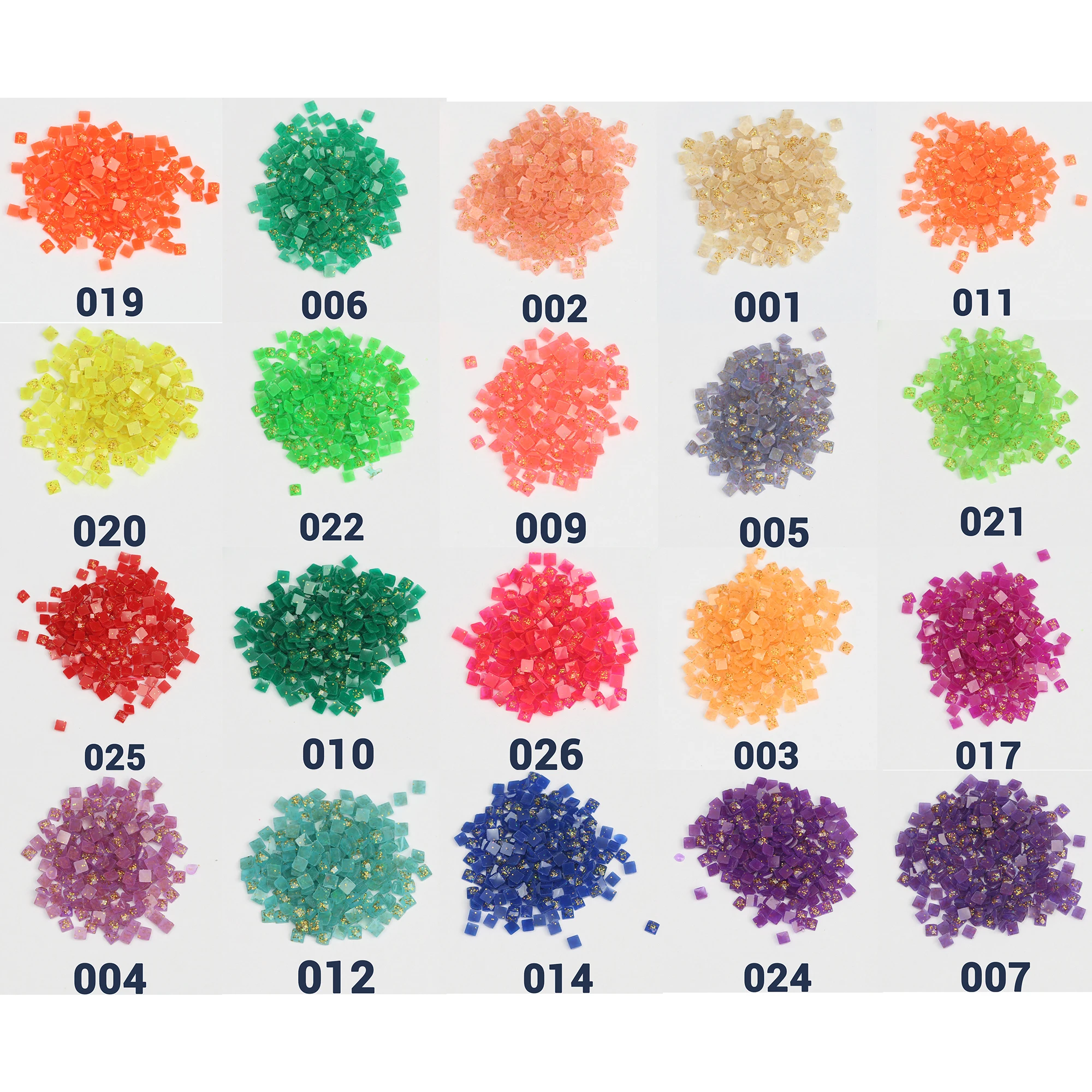 Cuentas de mosaico brillantes de 20 colores para accesorios de pintura de diamantes 5D, taladros de pintura de diamantes brillantes de gelatina cuadrados de 2,5mm