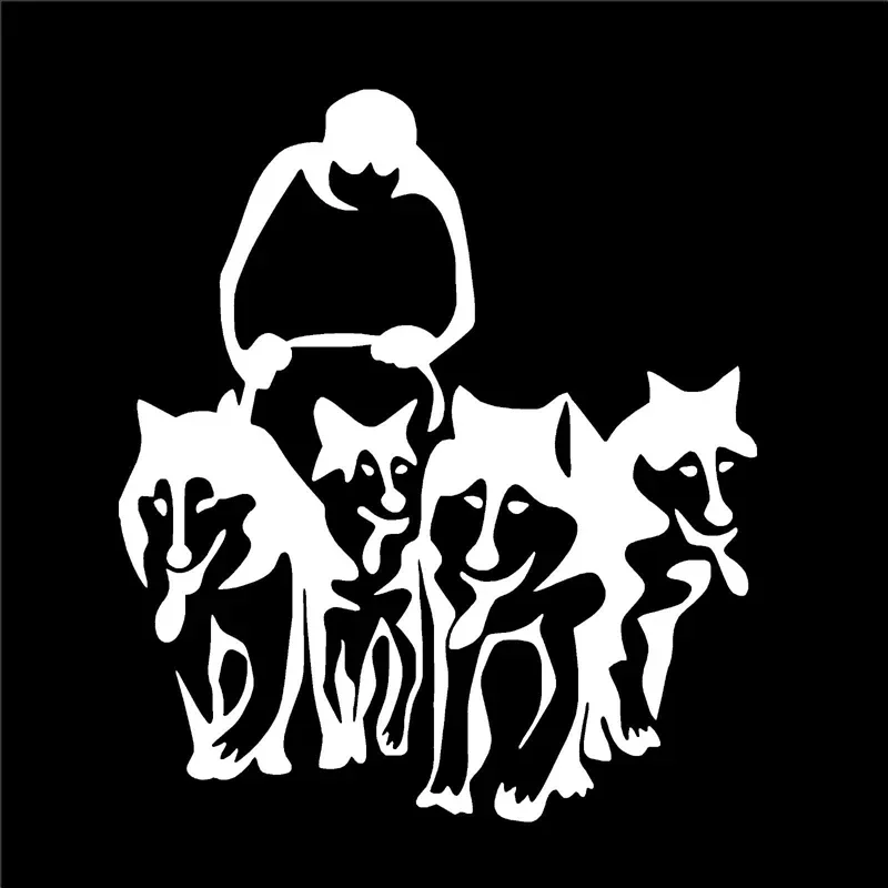 HUSKY DOG HUSKIES AND SLED SLEDGE Vinyl Car Art Sticker Decal Black/Silver 11.3CM*13CM