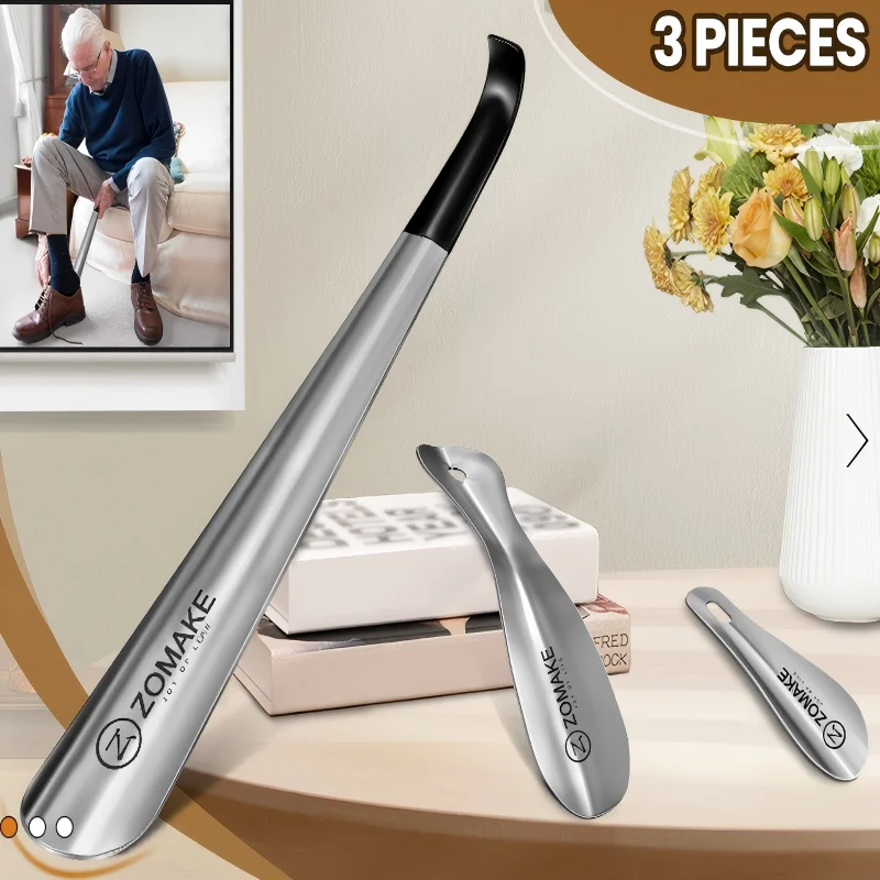 3PCS Shoe Horns 42CM Extra Long Stainless Steel strong Shoe Horn Metal long shoe lifter Shoe Spoon with 2PCS Travel shoehorn