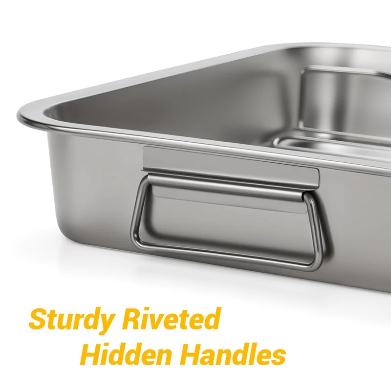 

【B07R】Stainless Steel For Oven Roasting Pan-Heavy Duty Turkey Baking Broiler With Rack Hand Handle For Chicken