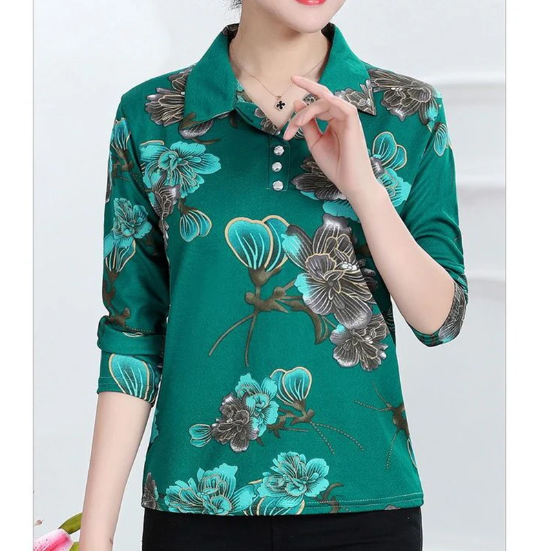 Vintage Printed Lapel Button Long Sleeve Floral Blouses Women\'s Clothing 2024 Autumn New Loose All-match Tops Office Lady Shirts