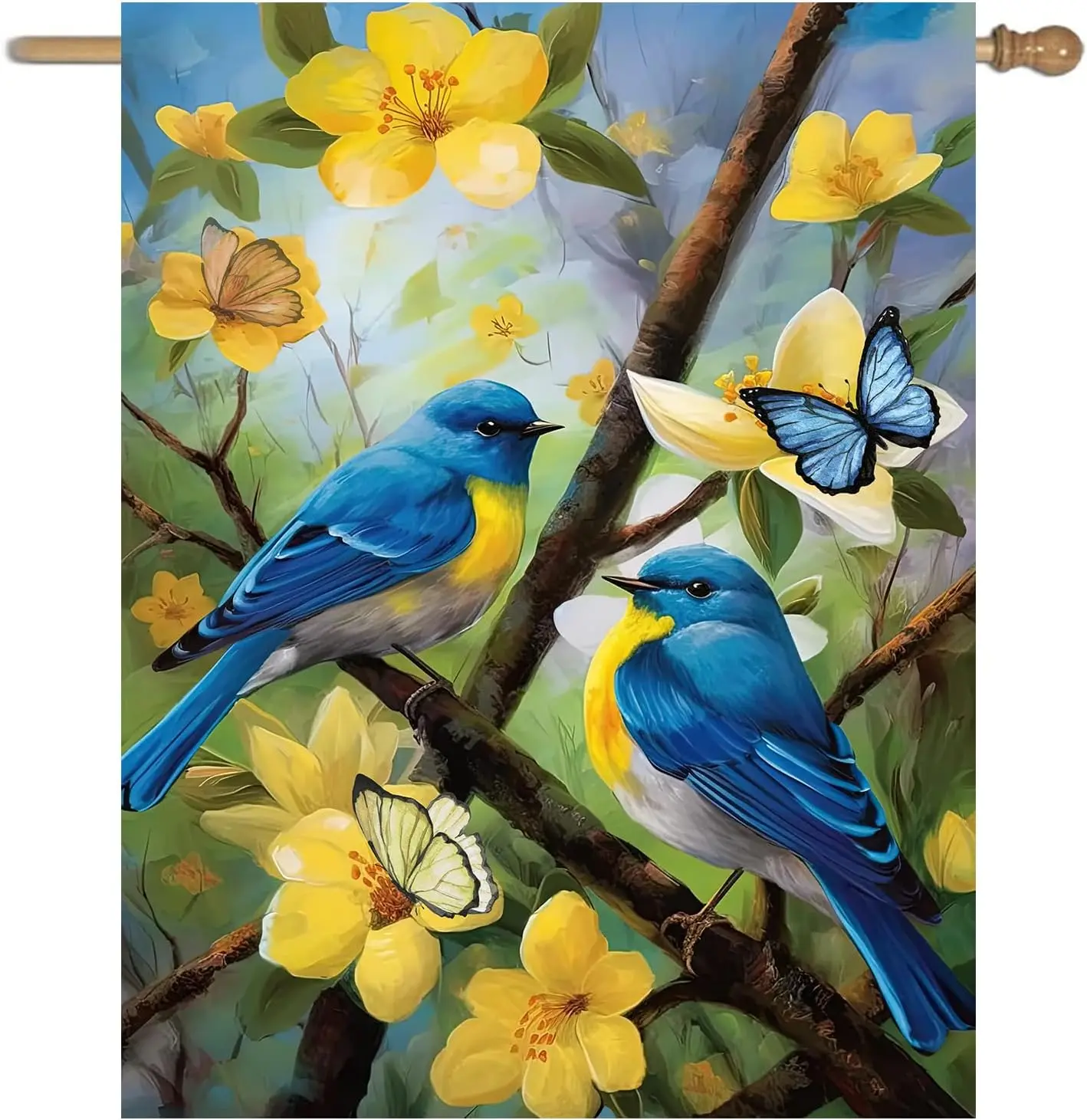 Large Spring Summer House Flags 28x40 Double Sided Bluebird Garden Flag Floral Birds Flag for Outside Porch Yard Outdoor Flo llp