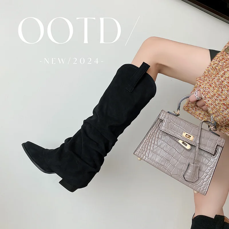 Women's Slouchy Knee-High Boots Chunky Block Heel Design for Street Style Night Out Festivals Y2K Fashion Bold Statement Outfits