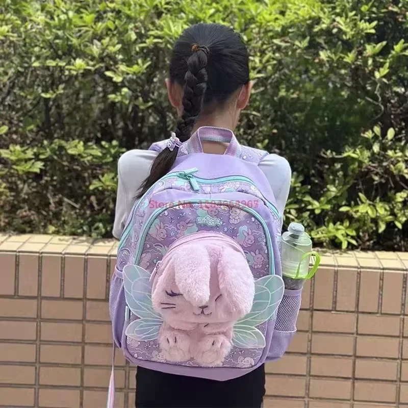 Original Australian School Bag Purple Angel Rabbit Medium Children Backpack Water Cup Retractable Pen Bag Student Surprise Gifts