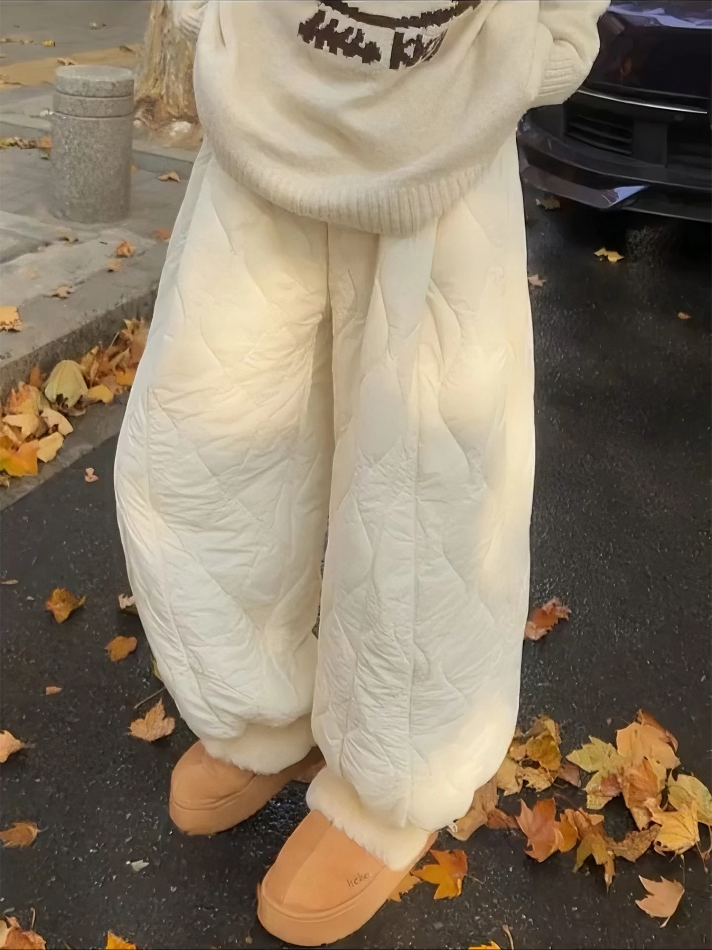 

Winter Thickened Fleece Lined Cotton Trousers for Men And Women Snow Skiing Anti Wind Cold Proof Straight Lantern Pants