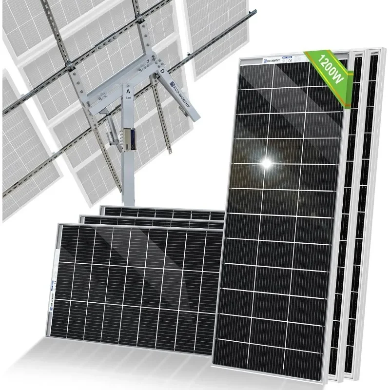 ECO-WORTHY 1200W Solar Tracker System: 6pcs Bifacial 195W Monocrystalline Solar Panels, Dual-Axis Solar Tracking Kit