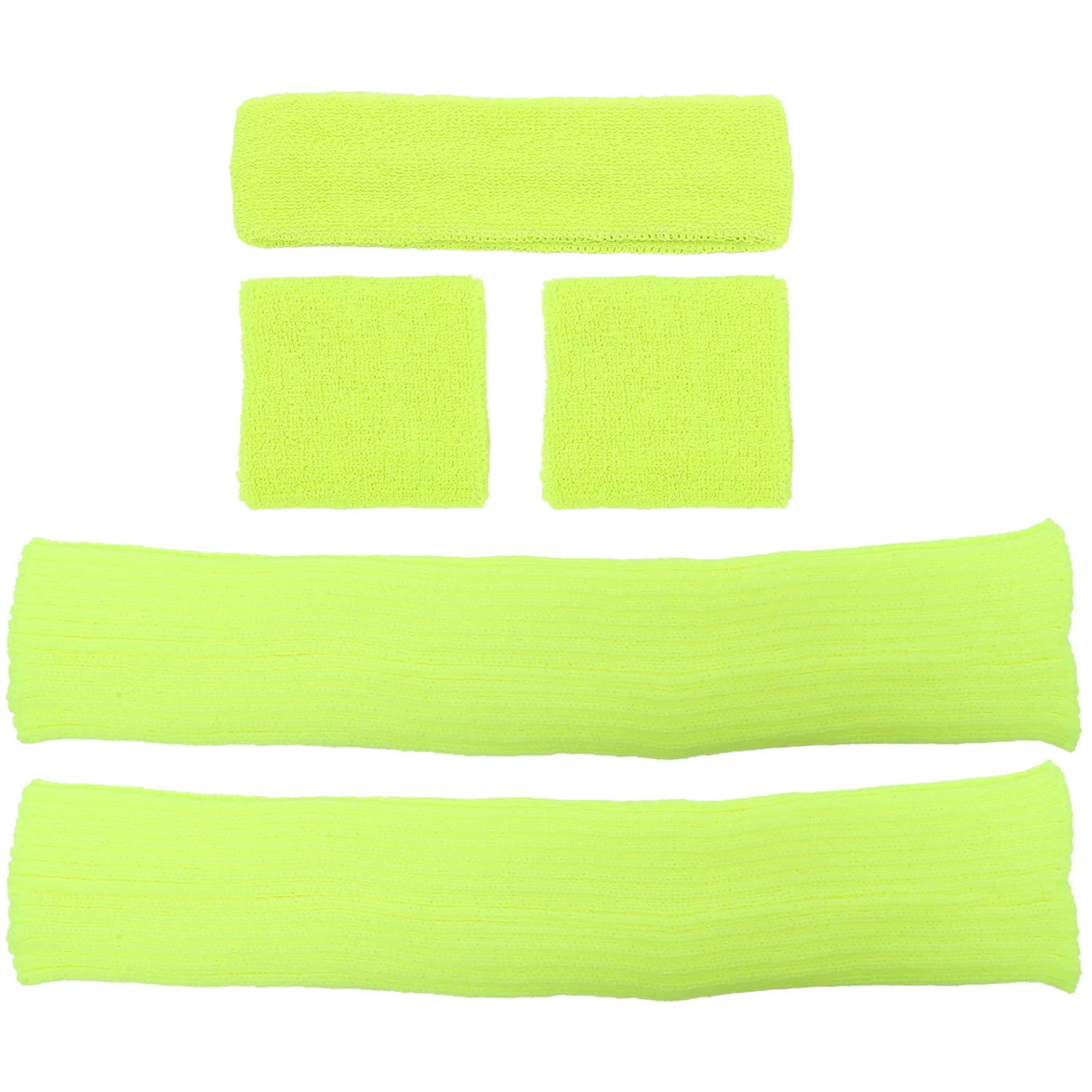 

4Pcs Fluorescent Yellow Sweatbands Set Sports Headband Wristbands Leg Warmers Gym Yoga Running Workout Accessories Polyester