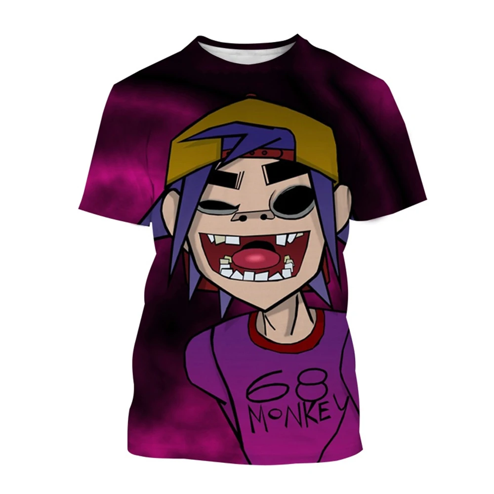 Fashion Cartoon Gorillaz 3D Print T-shirt Men's and Women's Casual Short Sleeved Harajuku Style Street Shirt Children Tees Tops