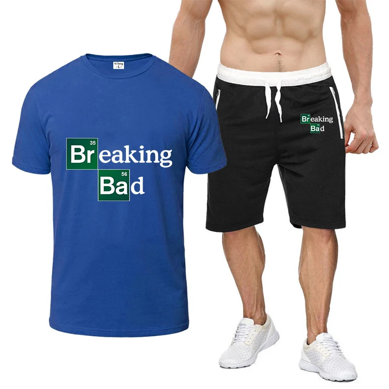 Breaking Bad Men's Summer Loose 100% Cotton Casual Slim Fit Round Neck Short Sleeve T-shirt Sports Half Pants Suits
