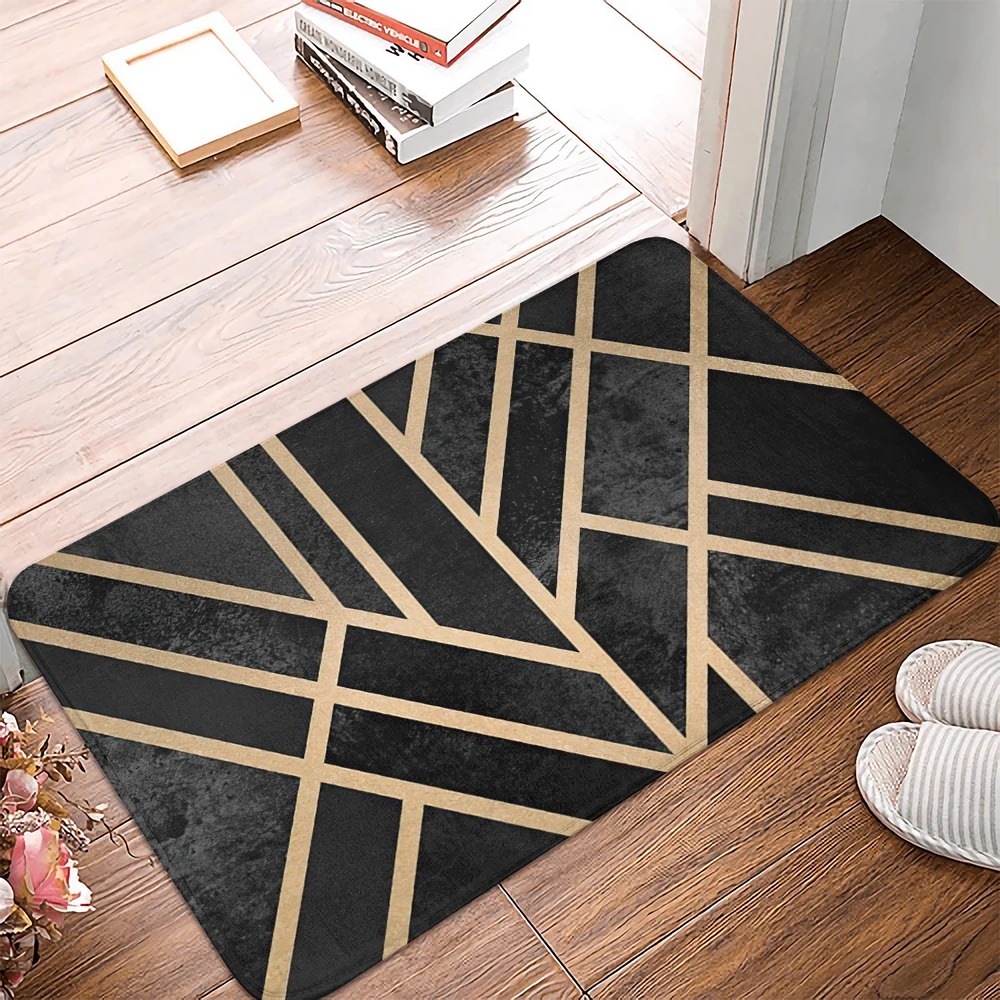 Gold black and white geometric printing Carpet Entrance Doormat Bath Floor Rugs Absorbent Mat Anti-slip Kitchen Rug for Home