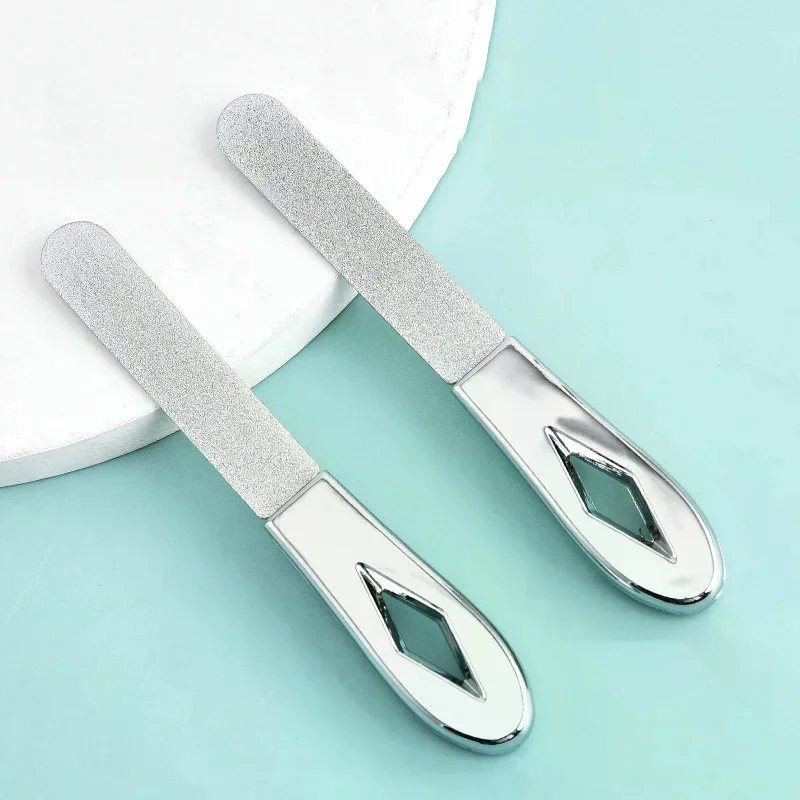 Stainless Steel Nail Files Double Sided Nail Files Anti-slip Handle Grit Diamond Fingernail File Easily Emery Boards