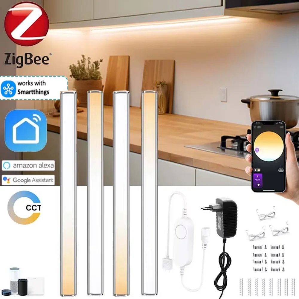 

Zigbee LED Cabinet Light Bar Kit 30CM Dimmable Dual White Kitchen Shelf Closet Decor Tuya App/Voice Control for Google Alexa