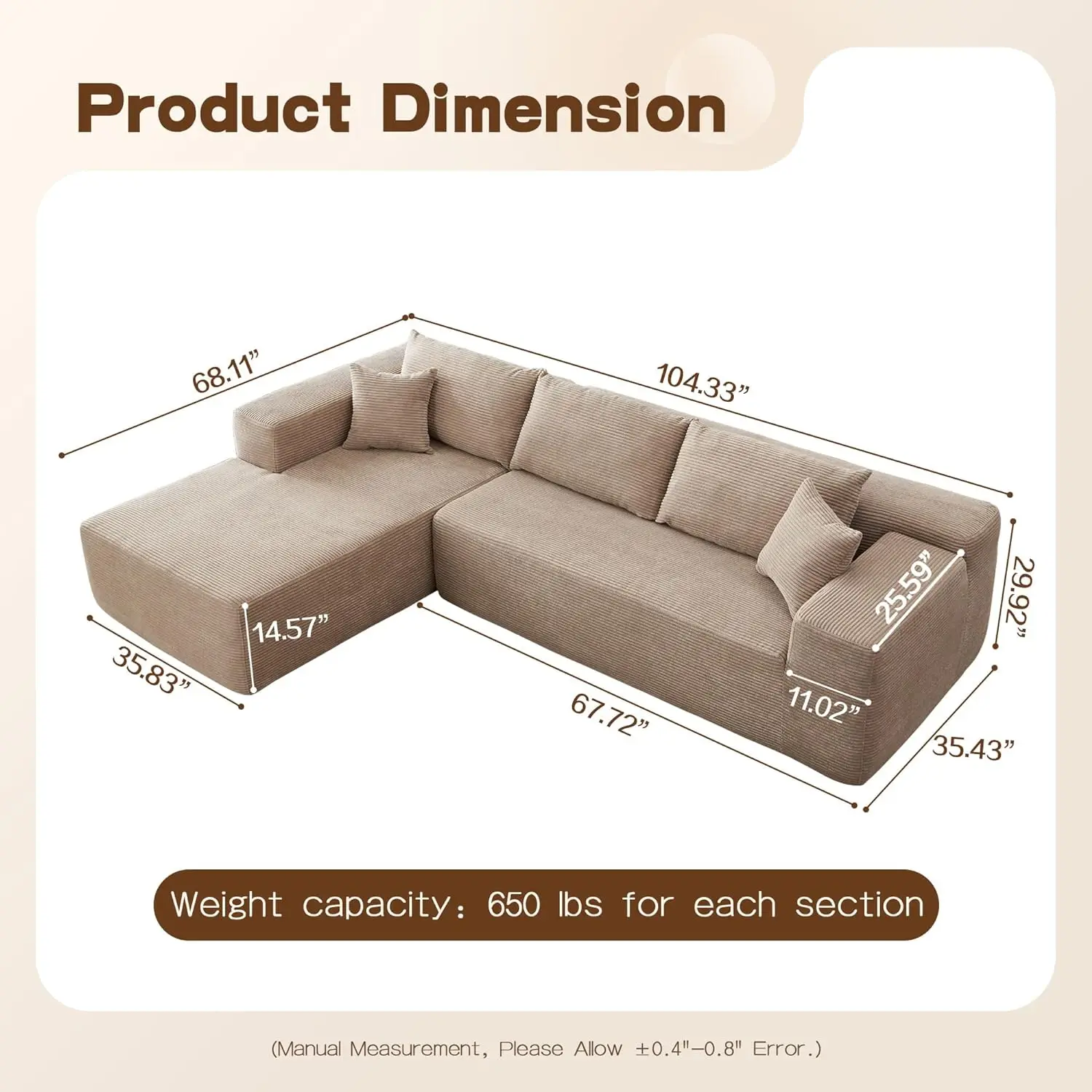 Modular Sectional Sofa Couch,L-Shape Upholstered Cloud Couch,Modern Minimalist Couches,Free Combination Deep Seat Corner Couch