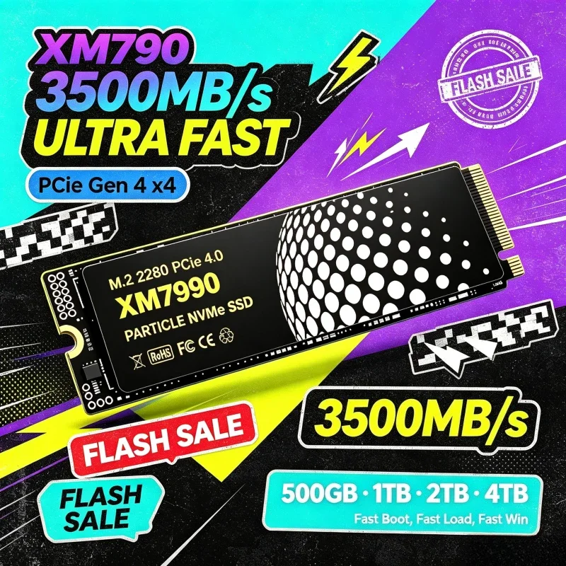 XM7990 M.2 NVMe SSD 500GB-4TB Capacity PCIe 4.0 3500MB/s High‑Speed TLC 3D NAND Internal Gaming Solid State Drive for PC Laptop
