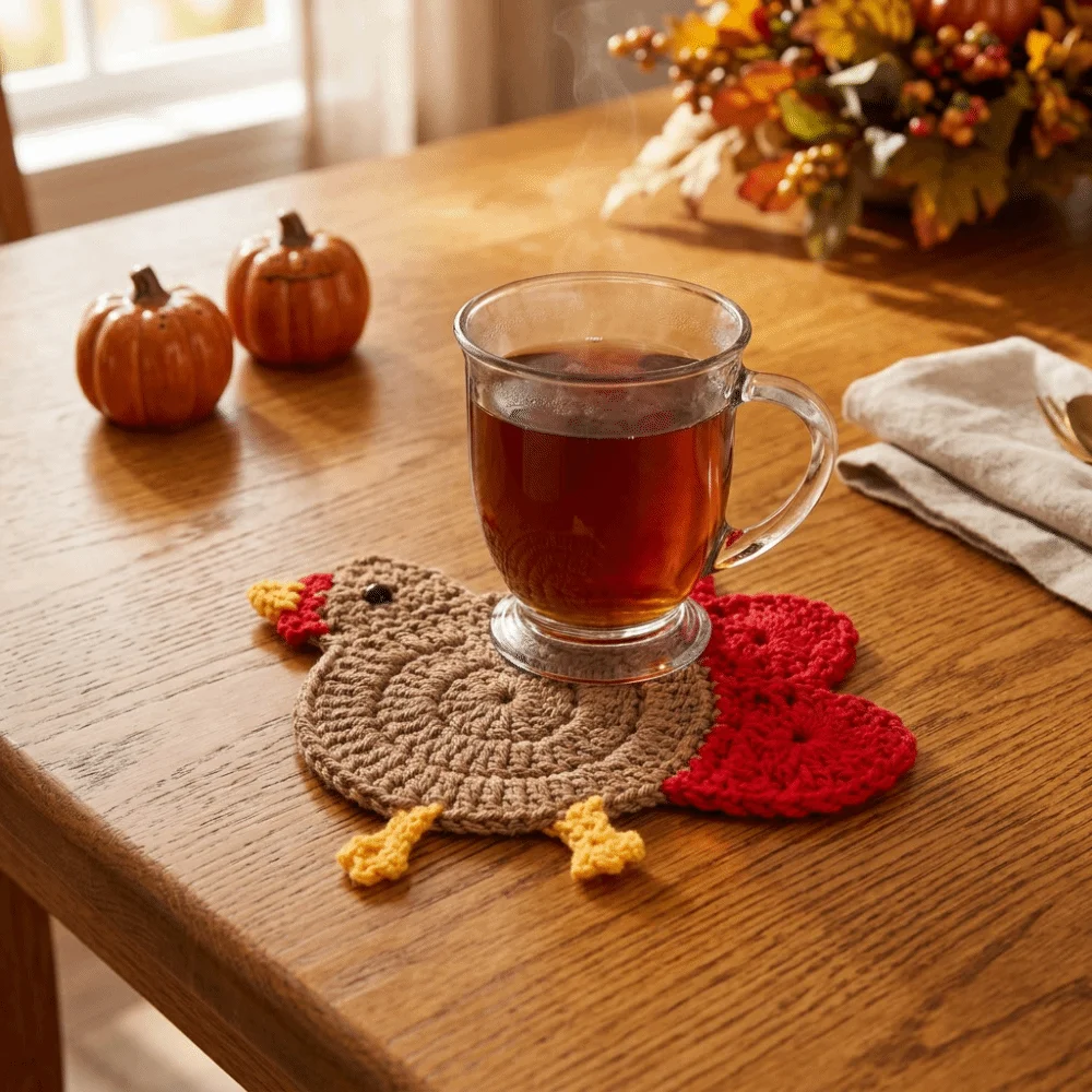 Handmade Hand-Crocheted Turkey Coasters Cartoon Creative Heat Insulation Pads Funny Knitted Coaster Autumn Thanksgiving
